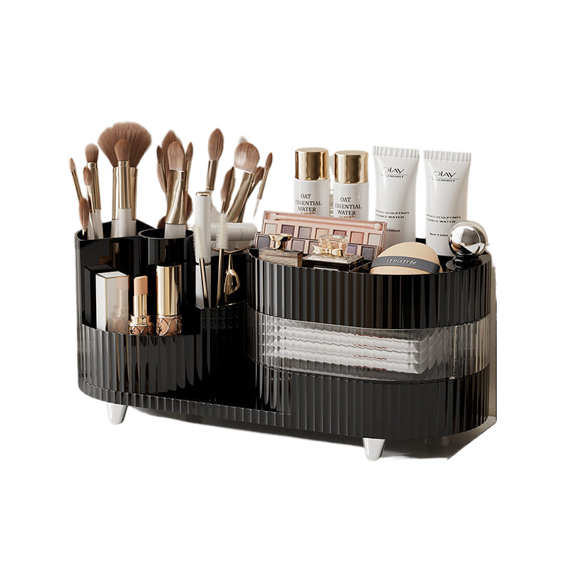 Rotating cosmetics storage box with three layers of milk black color