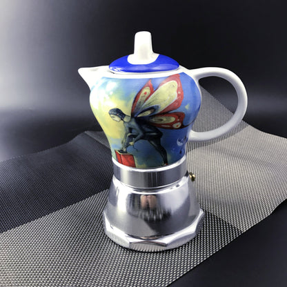 Fairy Vintage Porcelain Ceramic Italian Stove Top Espresso Coffee Maker 3-4Cups 200ml