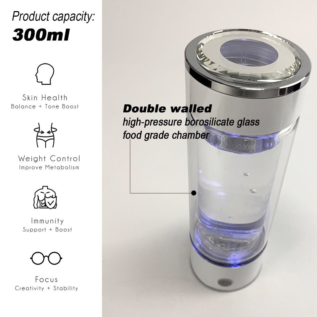 300ml H2 Hydrogen Water Bottle Alkaline Ionizer High compatibility AU