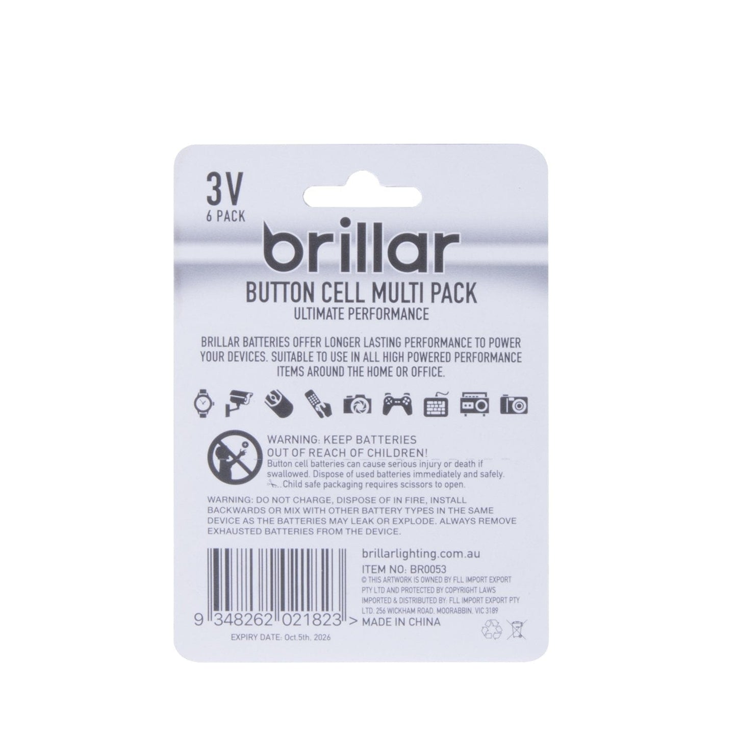 Brillar Lithium Button Cell Batteries 18pk