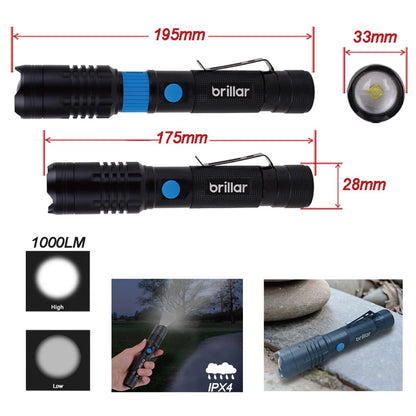 Brillar Investigator 1000 Lumens Rechargeable USB Flashlight