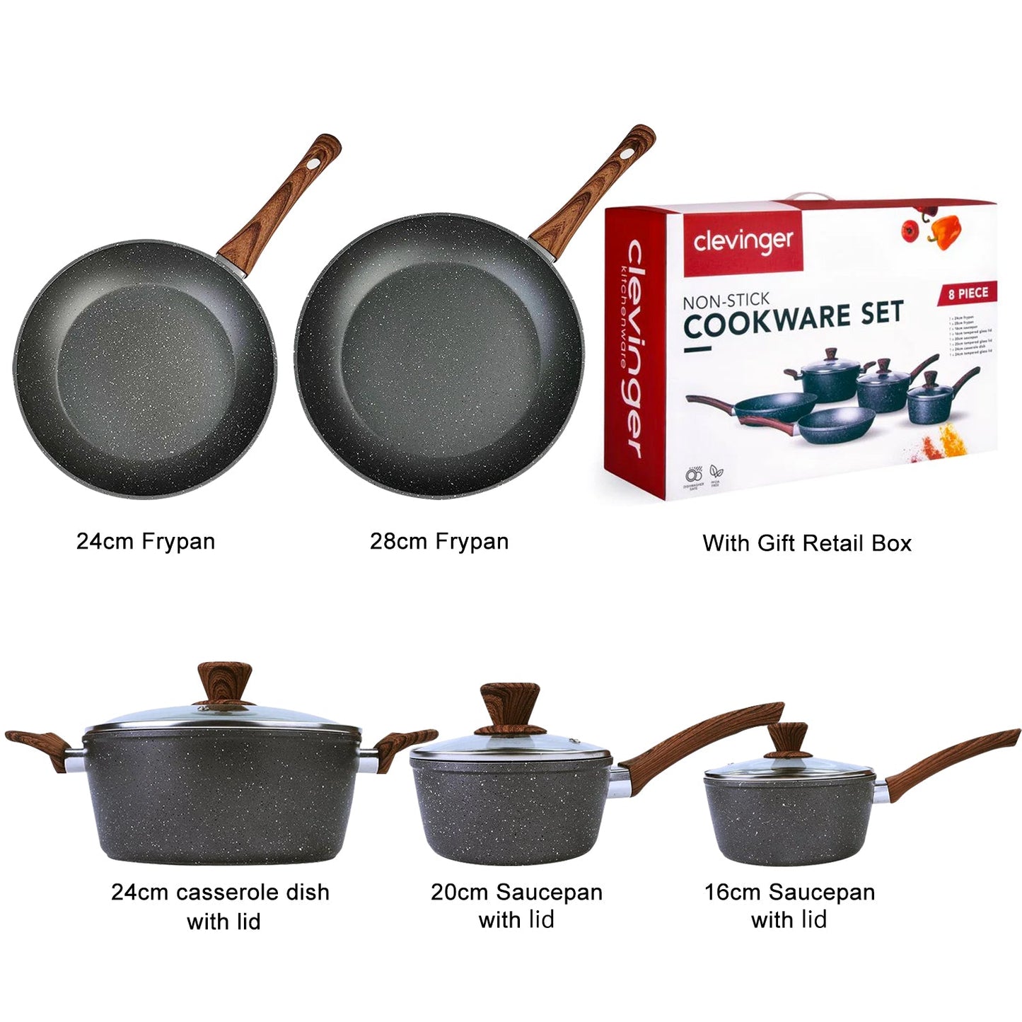 5Pieces Non-Stick Marble Coating Saucepan/Casserole/Fry Pan Cookware Set