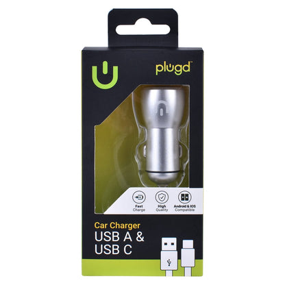 PLUGD 30W USB-A & USB-C Dual Port Quick Charge Car Charger