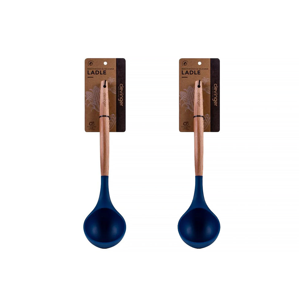 2 pcs Beechwood & silicone ladle navy