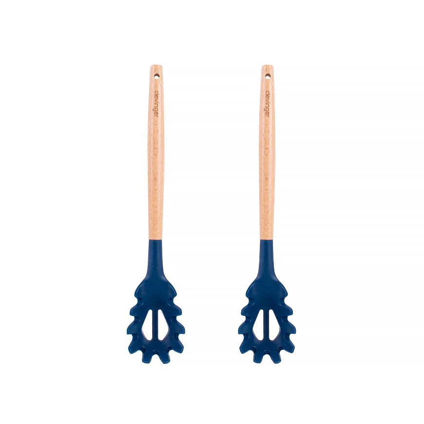 2pcs Beechwood & silicone pasta server navy