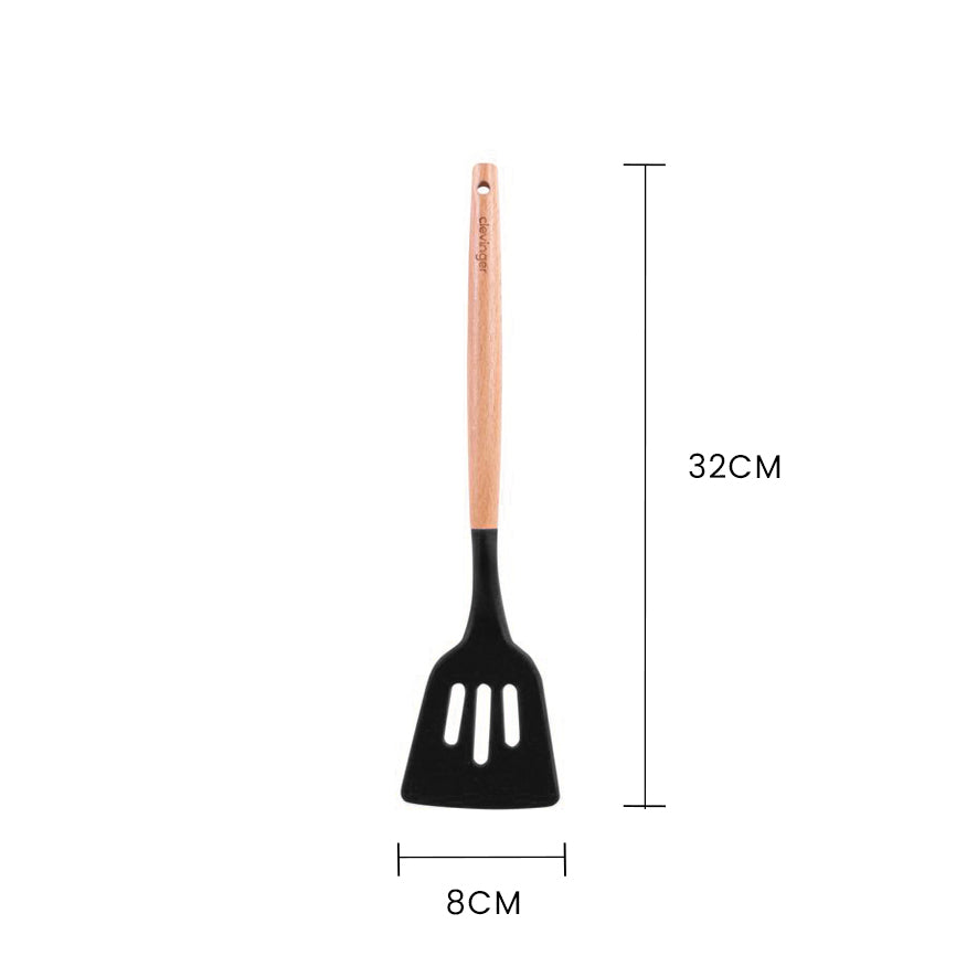 2pcs Beechwood & silicone slotted turner charcoal