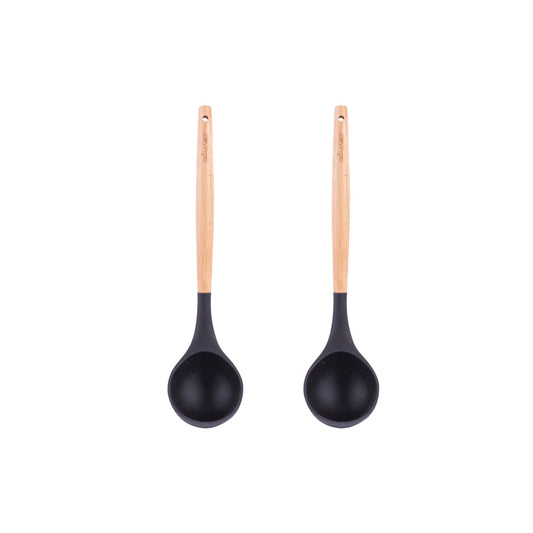 2pcs Beechwood & silicone ladle charcoal