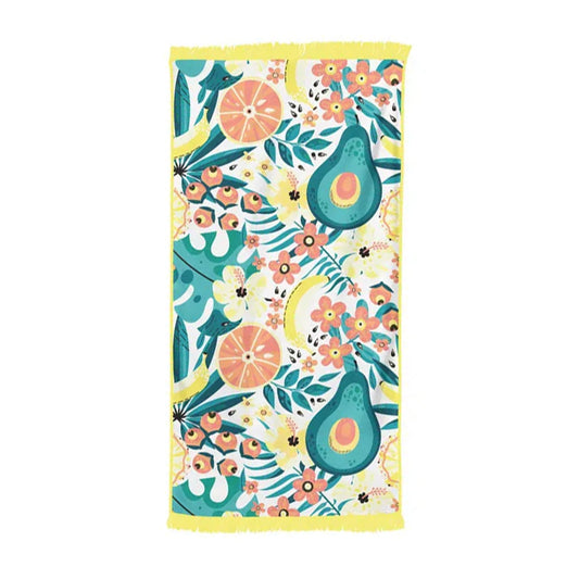 Rectangular Bath Beach Towel with Tassel -Yellow