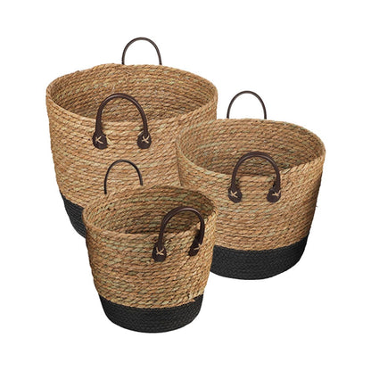 3 Piece Cotton Rope Stripe Carry Handles Storage Baskets Set