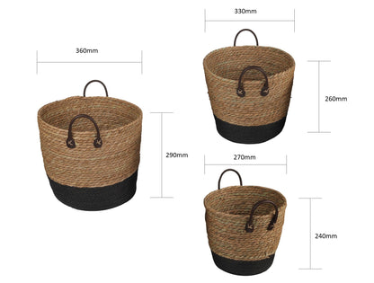 3 Piece Cotton Rope Stripe Carry Handles Storage Baskets Set