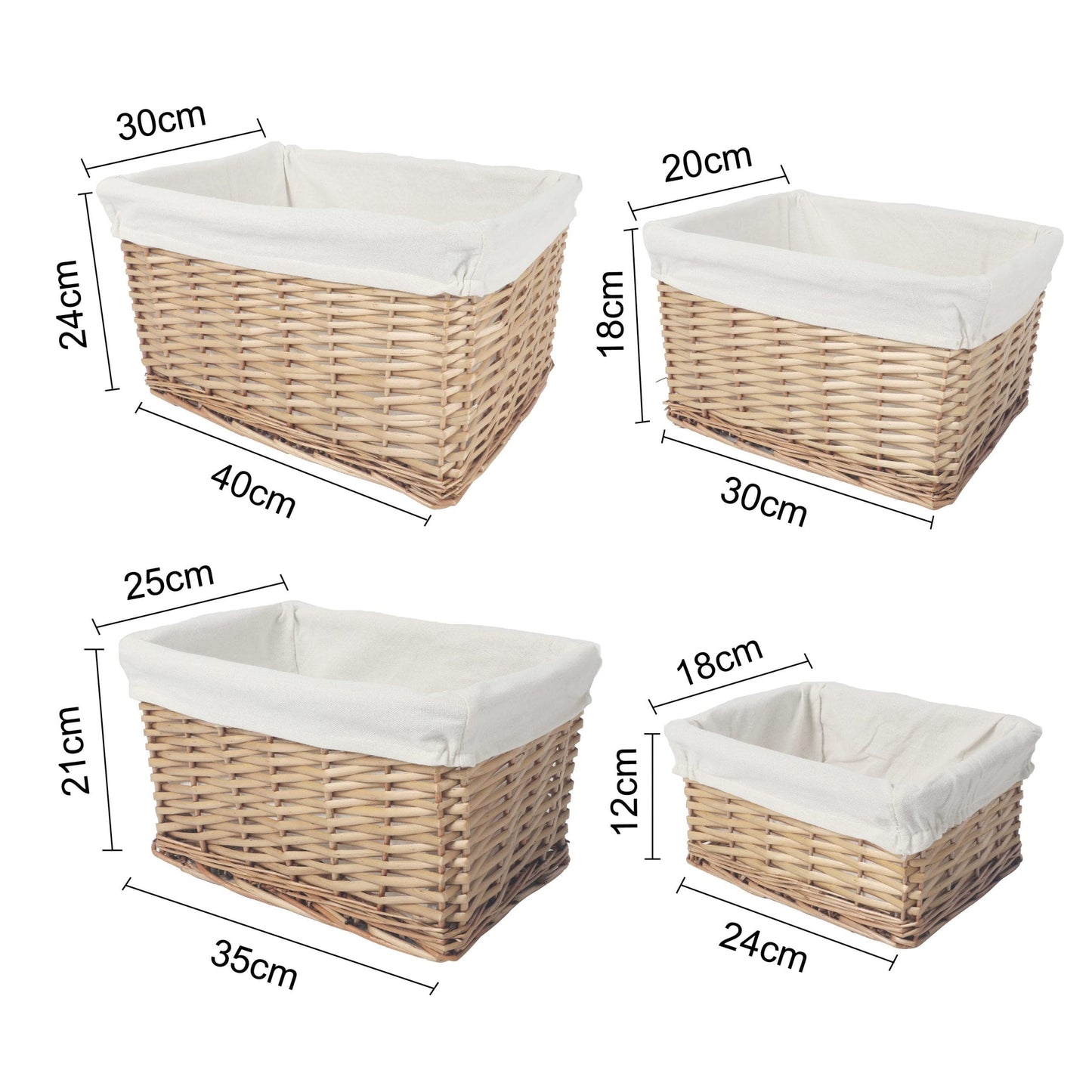 4 Piece Wicker Storage Baskets With Liner Set