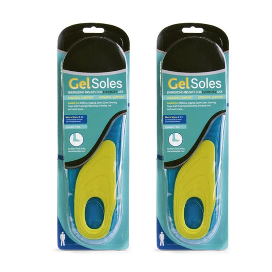 2x Men's Gel Insoles, Arch Support Pads, Large