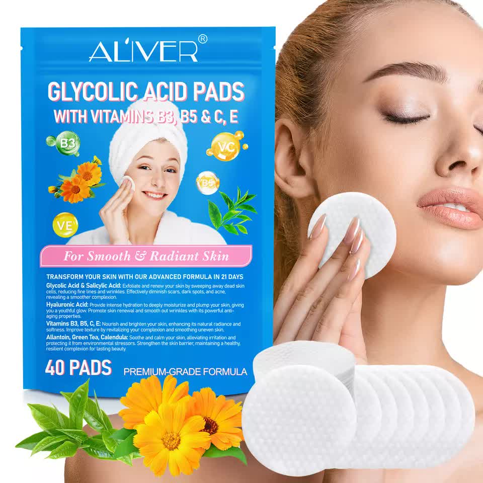 ALIVER Glycolic acid pads with vitamins B3,B5 & C,E 40 PADS