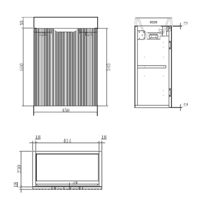 450*250*553mm Vienna Brown Oak Wall Hung Mini Vanity For Small Bathroom