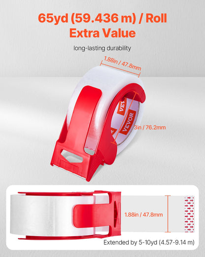 VEVOR Packing Tape 6 Rolls 65 Yards Clear Shipping Tape with Dispenser 2.7 Mil