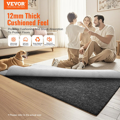 VEVOR Rug Pad Without Slip Resistance, Protective Cushioning Carpet Pad, 8' x 10', 1/2"Thick, 100% Pure Polyester Felt, 7-8㎡ Premium Comfort Underfoot Carpet Padding Rug Cushion for All Floors, Gray