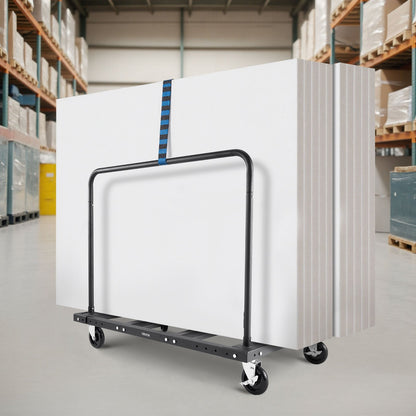 VEVOR Drywall Cart Dolly, 816 kg Load Capacity, Steel Panel Truck Cart with 12.5 mm Swivel Casters, Lumber Drywall Dolly with Tie-Down Strap & 2 Side Handrails for Factory, Warehouse, Garage, Black