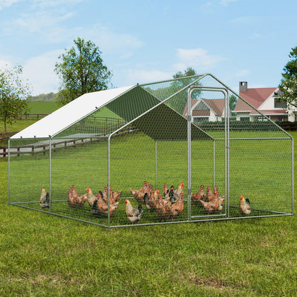 VEVOR Large Metal Chicken Coop, 3x3.93x1.99 m Walk-in Chicken Runs for Yard with Cover, Spire Roof Hen House with Security Lock for Outdoor and Backyard, Farm, Duck Rabbit Cage Poultry Pen