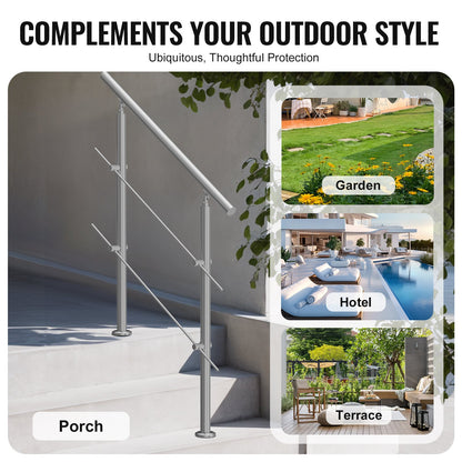 VEVOR 39.4in Handrails for Outdoor Steps 2 Crossbars Staircase for Porch Deck