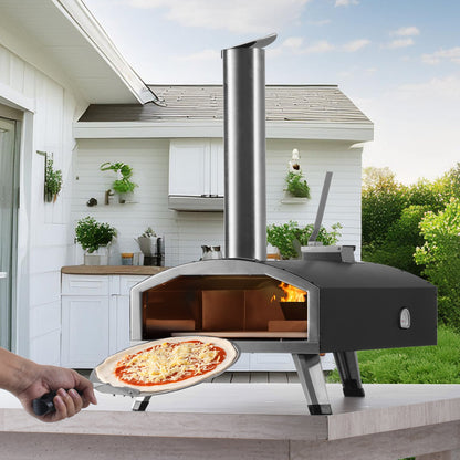 VEVOR Outdoor Pizza Oven, 12" Wood Fired Pizza Ovens, Pellet Pizza Stove with Thermometer, Portable Pizza Maker for Outside Backyard Patio Camping, Pizza Stone, Carry Bag, Shovel, Black