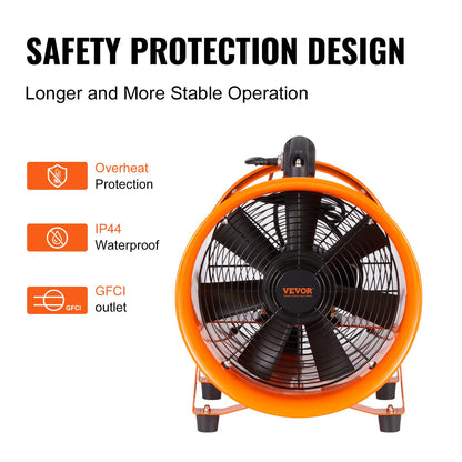VEVOR Portable Ventilator, 203.2mm/8inch Heavy Duty Cylinder Fan with 10m Duct Hose, 145W Strong Shop Exhaust Blower 1020CFM, Industrial Utility Blower for Sucking Dust, Smoke, Smoke Home/Workplace
