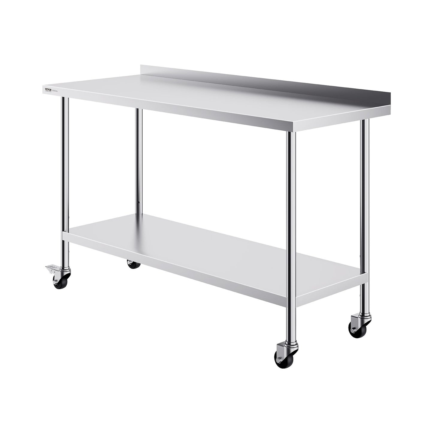 VEVOR 24 x 60 x 40 Inch Stainless Steel Work Table, Commercial Food Prep Worktable with Casters, Heavy Duty Prep Worktable, Metal Work Table with Adjustable Height for Restaurant, Home and Hotel