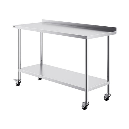 VEVOR 24 x 60 x 40 Inch Stainless Steel Work Table, Commercial Food Prep Worktable with Casters, Heavy Duty Prep Worktable, Metal Work Table with Adjustable Height for Restaurant, Home and Hotel