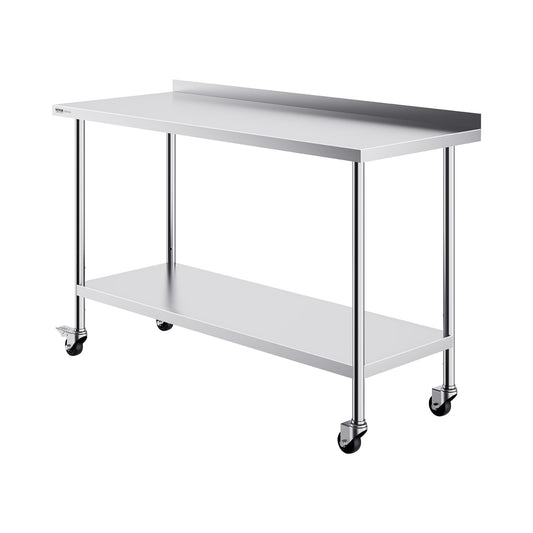VEVOR 24 x 60 x 40 Inch Stainless Steel Work Table, Commercial Food Prep Worktable with Casters, Heavy Duty Prep Worktable, Metal Work Table with Adjustable Height for Restaurant, Home and Hotel