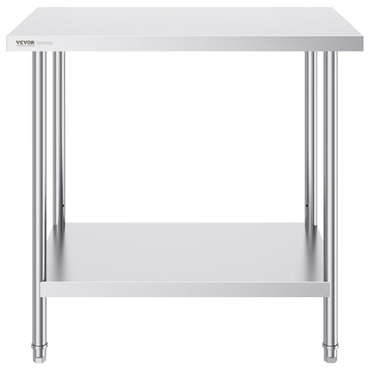 VEVOR Stainless Steel Prep Table, 24 x 36 x 34 Inch, Heavy Duty Metal Worktable with 3 Adjustable Height Levels, Commercial Workstation for Kitchen Garage Restaurant Backyard