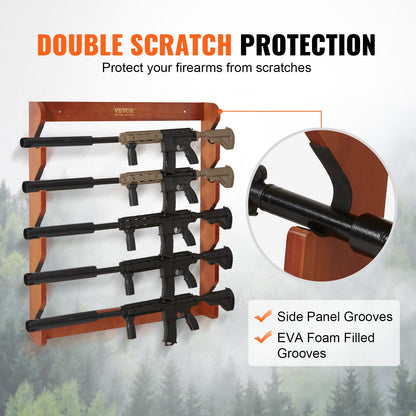 VEVOR Gun Rack, Wood Gun Rack Wall Mount, Gun Display Rack holds 5 Rifles, Shotguns, 132 lb Heavy Duty Wall Storage Display Rifle Rack with Soft Padding