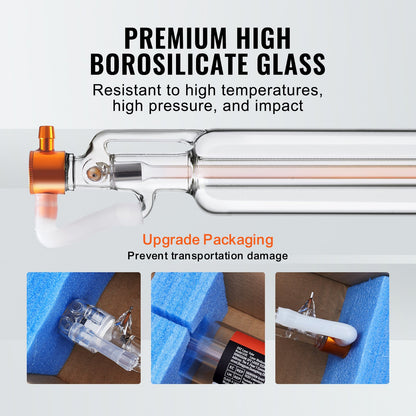 VEVOR Laser Tube, 50W CO2 Laser Tube for Laser Engraver and Cutter Machine, 850 mm Length, 50 mm Diameter, Glass Laser Cutting Tube with TEM00 Beam Mode, for Wood Acrylic Fabric Leather Bamboo