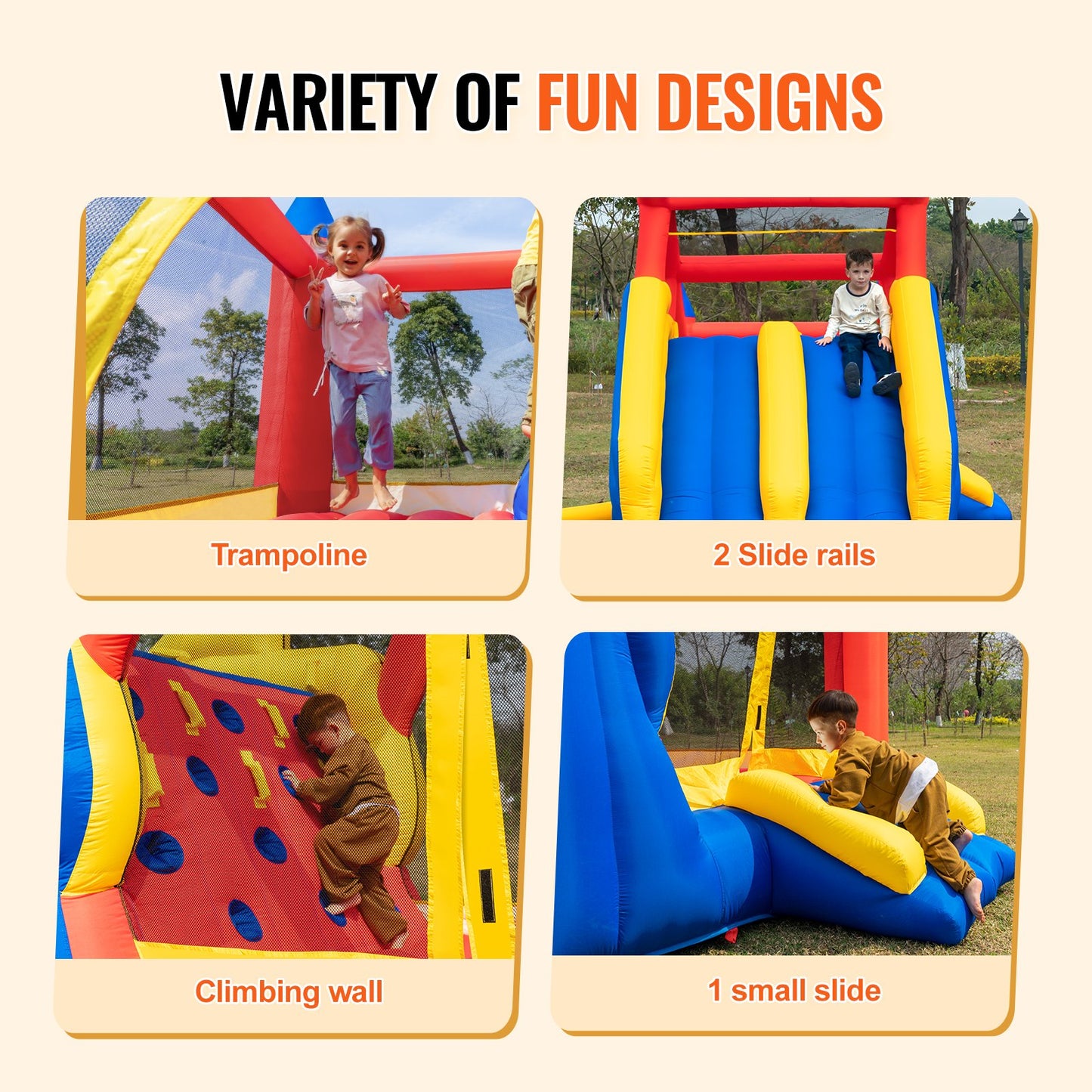 VEVOR Inflatable Bounce House, Outdoor High Quality Playhouse Trampoline, Jumping Bouncer with Blower, Slide, and Storage Bag, Family Backyard Bouncy Castle, for Kid Ages 3_8 Years, 4.6x2.6x2.3m