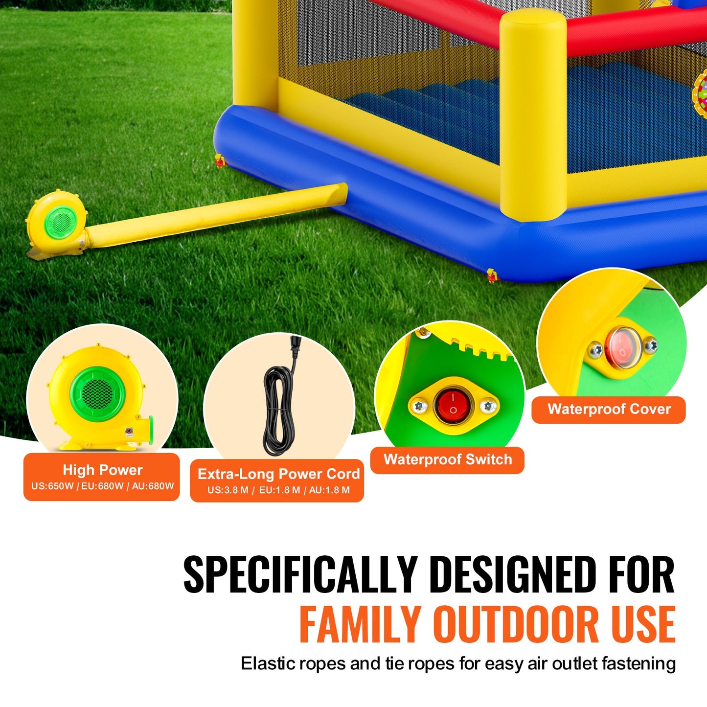 VEVOR Inflatable Bounce House, Outdoor High Quality Playhouse Trampoline, Jumping Bouncer with Blower, Slide, and Storage Bag, Family Backyard Bouncy Castle, for Kid Ages 3_10 Years, 4.5x4.4x2m