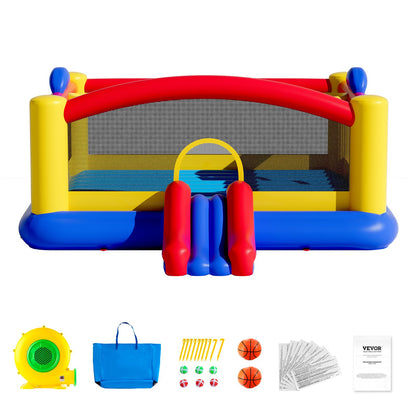 VEVOR Inflatable Bounce House, Outdoor High Quality Playhouse Trampoline, Jumping Bouncer with Blower, Slide, and Storage Bag, Family Backyard Bouncy Castle, for Kid Ages 3_10 Years, 4.5x4.4x2m