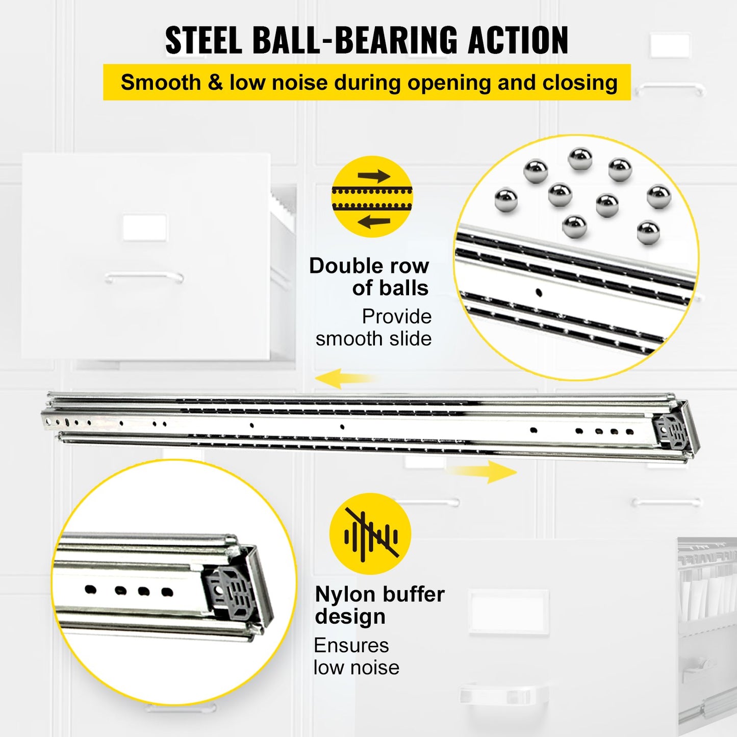 VEVOR Drawer Slide Soft Close Drawer 1Pair 40" Ball Bearing Full Extension 500lb