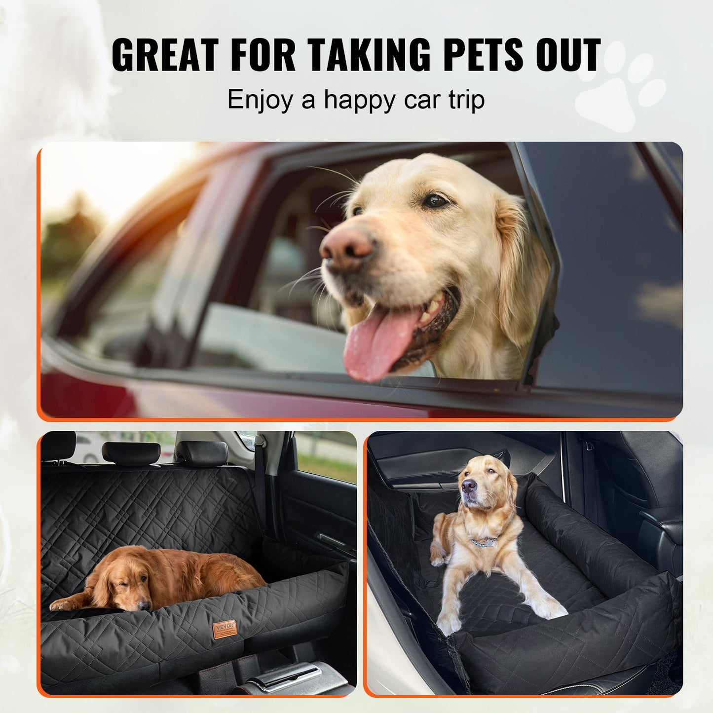 VEVOR Dog Car Seat, Waterproof Dog Booster Seat for Car, Pet Car Seat with Clip-On Safety Leash, PP Cotton Filling, Dog Car Bed for Medium & Large Dog up to 45.4 kg, Black