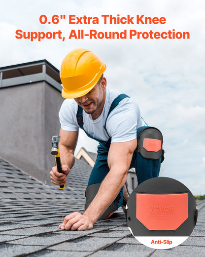 VEVOR Knee Pads for Work, Extra Thick Construction Knee Pads with Foam Cushion - Pro Protection & Comfort, Work Knee Pads|Gardening Knee Pads|Flooring Knee Pads| for Men & Women, Black and Orange