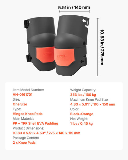 VEVOR Knee Pads for Work, Extra Thick Construction Knee Pads with Foam Cushion - Pro Protection & Comfort, Work Knee Pads|Gardening Knee Pads|Flooring Knee Pads| for Men & Women, Black and Orange