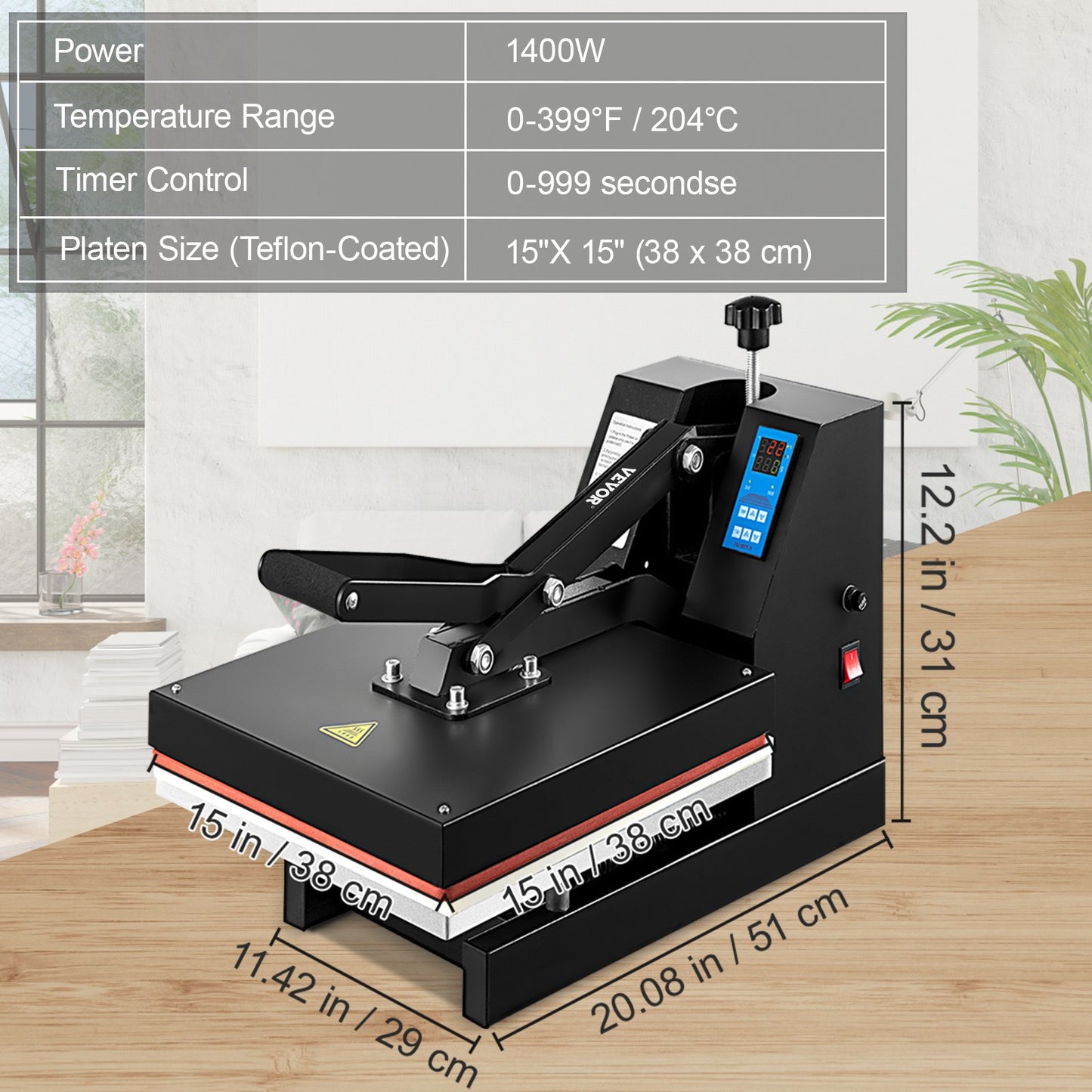 VEVOR Heat Press 15X15 Inch Heat Press Machine Industrial Quality Power T Shirt Heat Press Sublimation Machine Clamshell Heat Press Machine for T Shirts