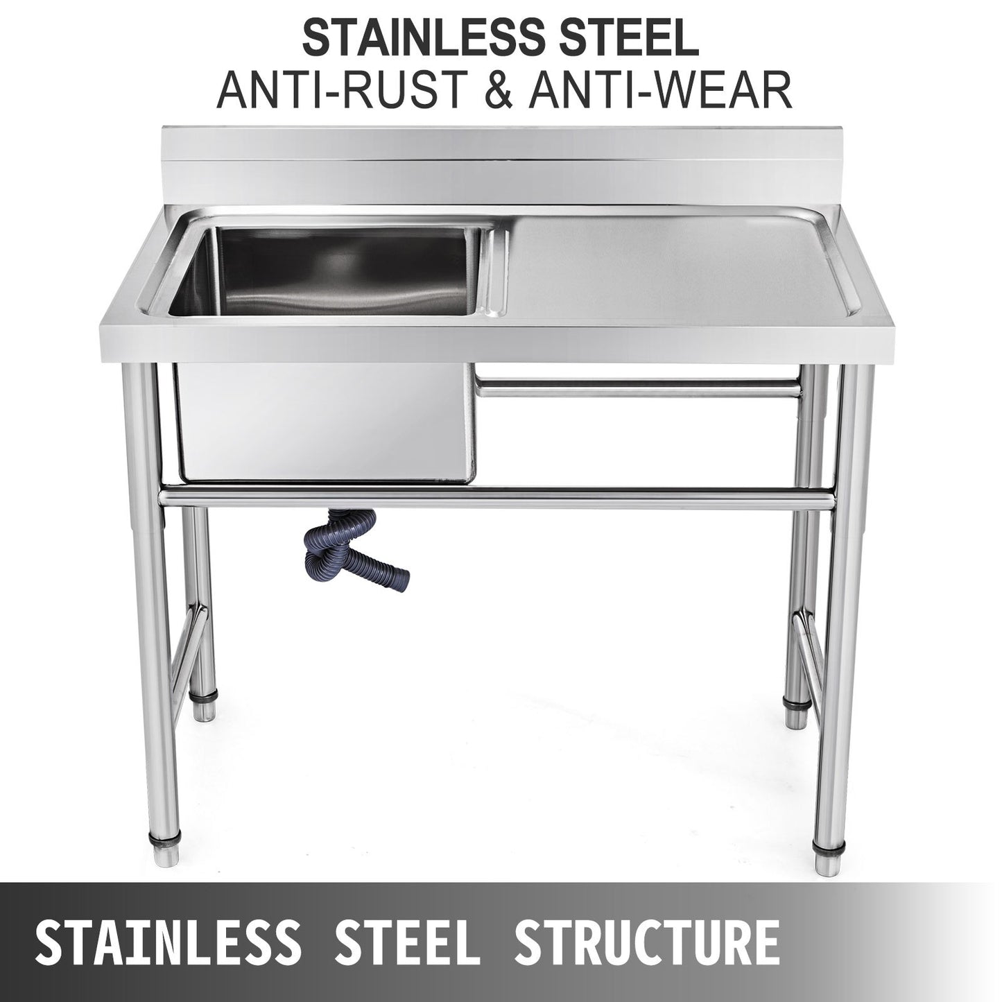 VEVOR Handmade Sink Non-magnetic Stainless Steel Kitchen Sink Hand Made 1 Compartment 40.6 x 39.4 x 25.4 cm Capacity Huge Tub Sink with Right Hand Platform for Farmhouse Cafe Shop Hospital