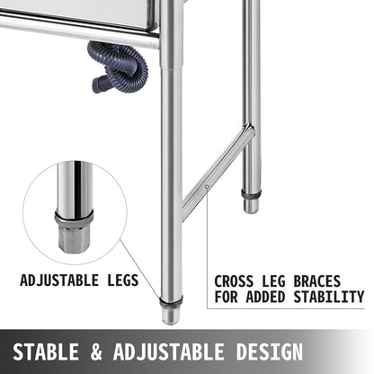 VEVOR Handmade Sink Non-magnetic Stainless Steel Kitchen Sink Hand Made 1 Compartment 40.6 x 39.4 x 25.4 cm Capacity Huge Tub Sink with Right Hand Platform for Farmhouse Cafe Shop Hospital