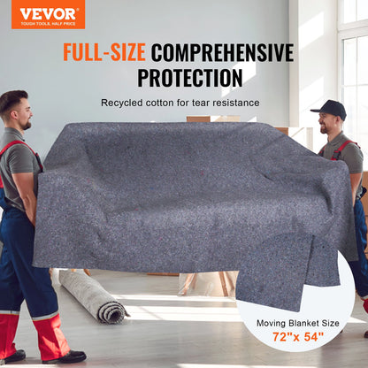 VEVOR Moving Blankets, 72" x 54", 21 lbs/dz Weight, 24 Packs, Professional Recycled Cotton Packing Blanket, Large Heavy Duty Shipping Mover Pads Perfect for Protecting Furniture, Floors, Appliances