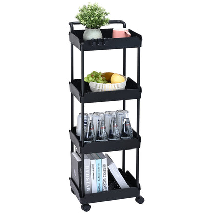 VEVOR 4-Tier Kitchen Rolling Cart Basket Utility Cart on Wheel with Handle Black