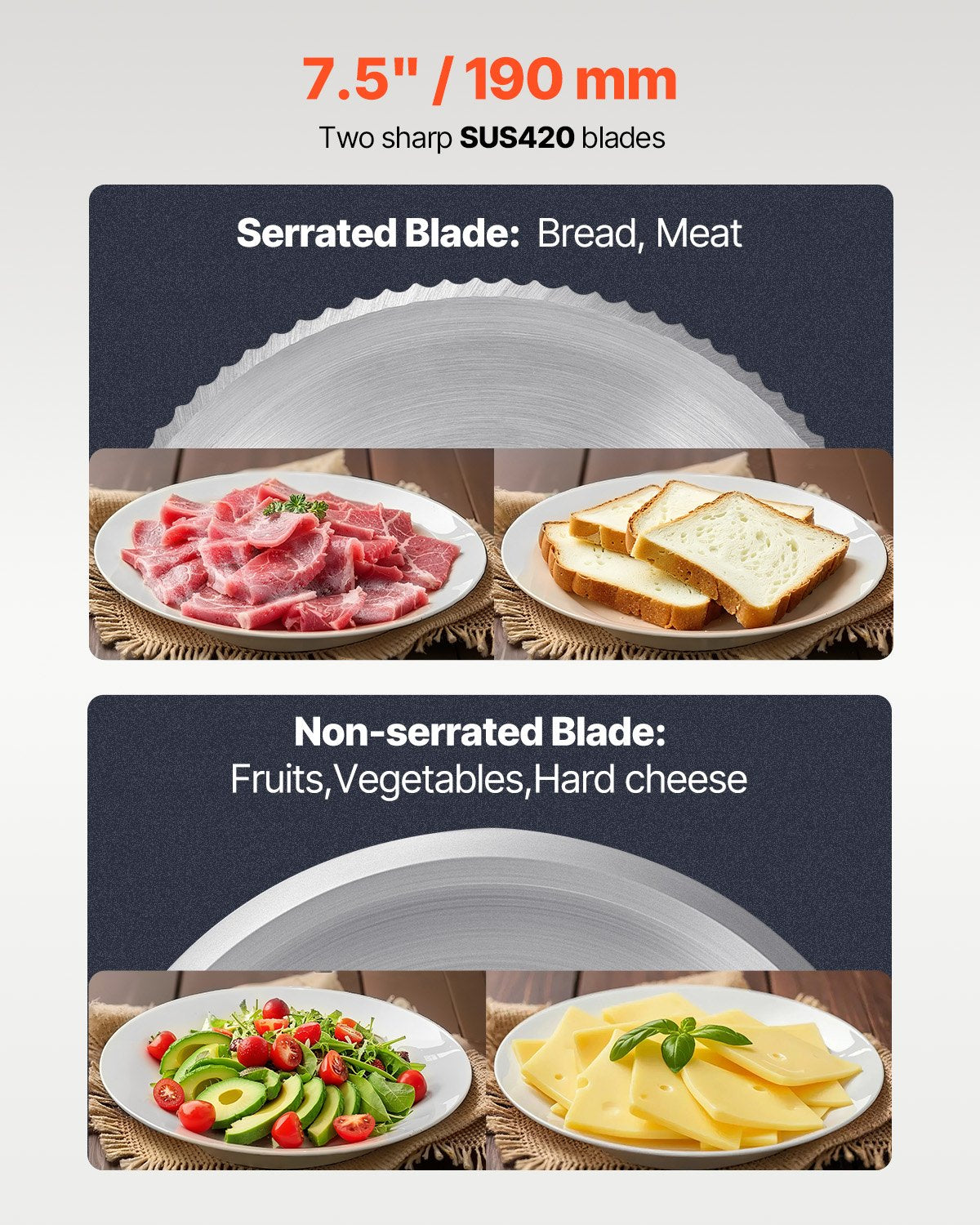 VEVOR Meat Slicer 180W 190 mm Electric Deli Food Slicer for Meat Bread Cheese