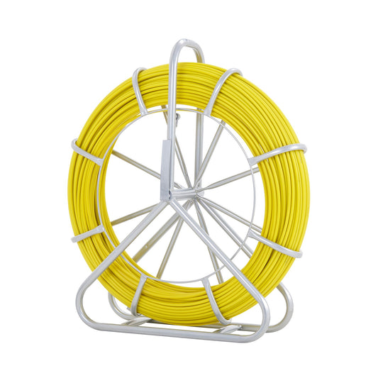 VEVOR Fish Tape Fiberglass, 129.5 m, 6.35 mm, Duct Rodder Fishtape Wire Puller, Cable Running Rod with Steel Reel Stand, 3 Pulling Heads, Fishing Tools for Walls and Electrical Conduit, Non-Conductive