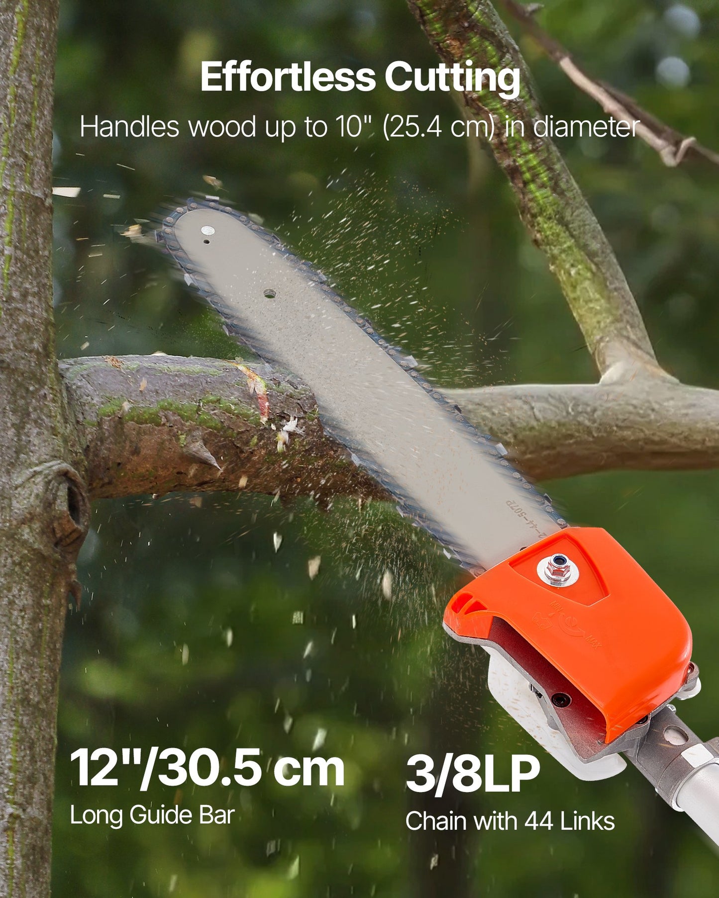 VEVOR Gas Pole Saw, 25CC 2 Stroke Gas Powered Pole Saws with 30.5 cm Cutting Bar, Cordless Tree Trimmer with 650ml Fuel Tank, 2.12 to 3.62 m Extendable, Powerful Chainsaw for Tree Trimming Pruning