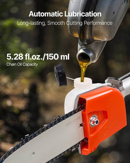 VEVOR Gas Pole Saw, 25CC 2 Stroke Gas Powered Pole Saws with 20.3 cm Cutting Bar, Cordless Tree Trimmer with 650ml Fuel Tank, 2 to 2.74 m Extendable, Powerful Chainsaw for Tree Trimming Pruning