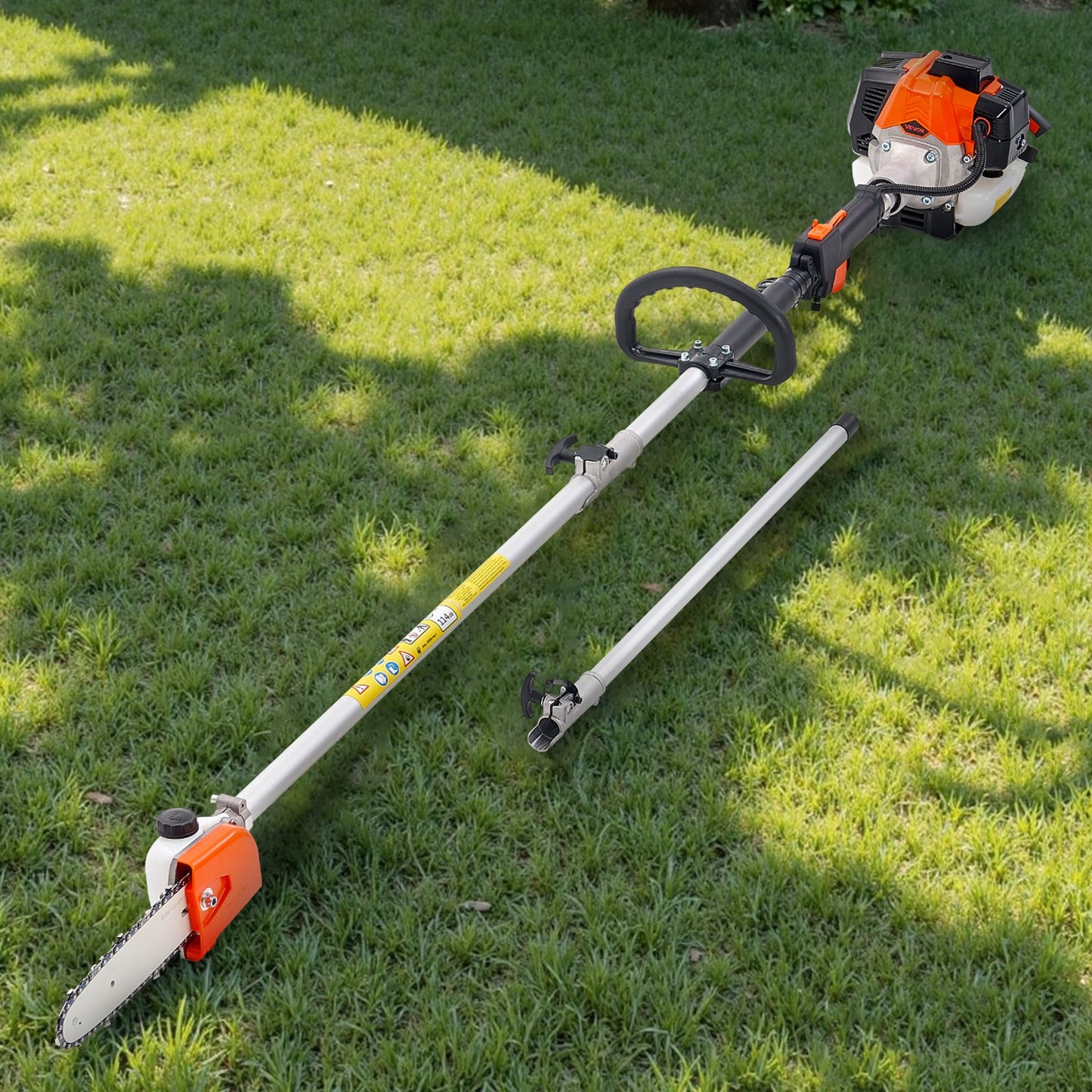 VEVOR Gas Pole Saw, 25CC 2 Stroke Gas Powered Pole Saws with 20.3 cm Cutting Bar, Cordless Tree Trimmer with 650ml Fuel Tank, 2 to 2.74 m Extendable, Powerful Chainsaw for Tree Trimming Pruning