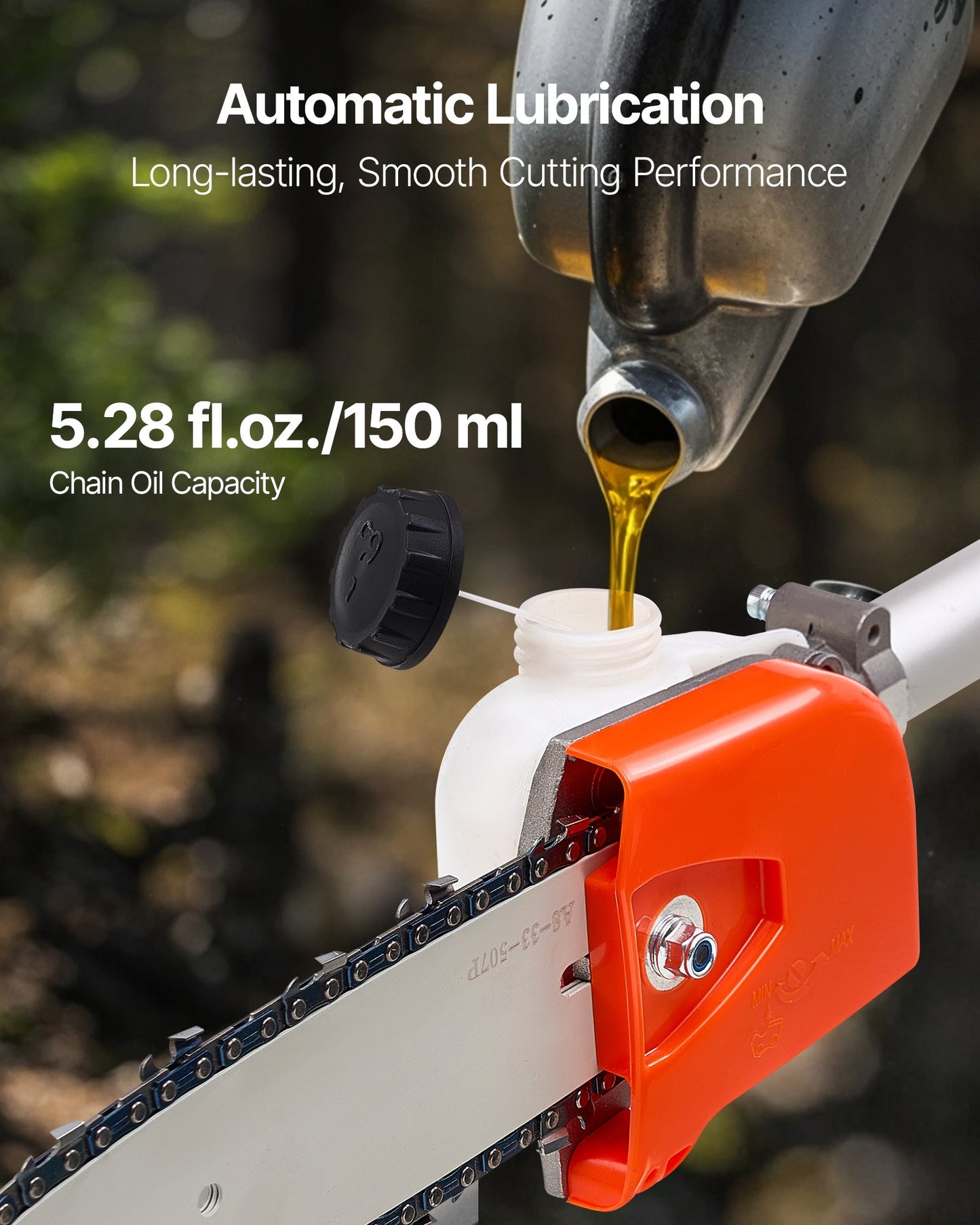 VEVOR Gas Pole Saw, 33CC 2 Stroke Gas Powered Pole Saws with 20.3 cm Cutting Bar, Cordless Tree Trimmer with 850ml Fuel Tank, 2 to 3.5 m  Extendable, Powerful Chainsaw for Tree Trimming Pruning