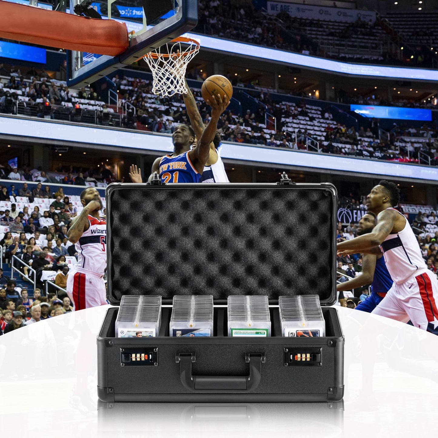 VEVOR Graded Card Storage Box, 4 Slots, Graded Sports Cards Holder Carrying Case with Coded Lock Foam Dividers, for 120 PSA Graded Cards 84 BGS Cards 96 SGC Cards 428 Top Loaders or 999+ Loose Cards